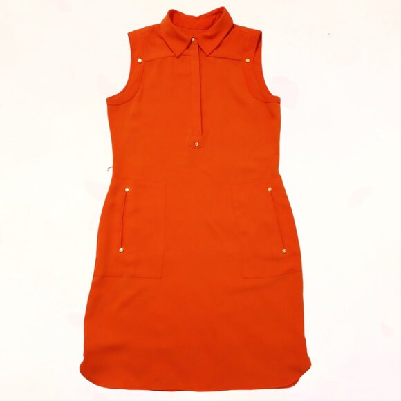 Calvin Klein Women Orange Colour Sleeveless Collar Pockets Shirt Midi Dress Sz 8 - Picture 12 of 13